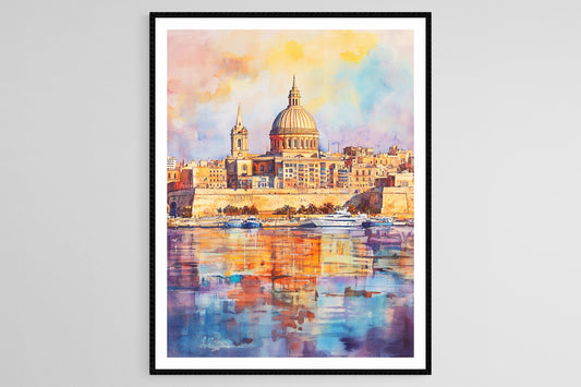 Affiche de la Skyline de La Valette – Vue au coucher de soleil, bâtiments historiques