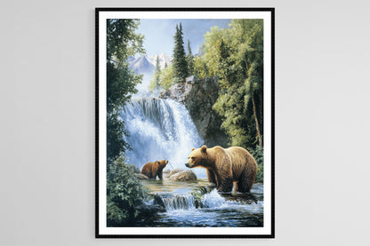 Affiche Parc National Katmai – Art des Grizzlis et Paysage Volcanique