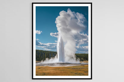 Affiche Yellowstone – Impression Artiste de l'Ancien Fidèle et Sources Chaudes
