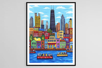 Affiche Chicago – Poster Art Naïve, Willis Tower et Lac Michigan