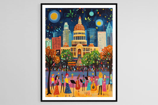 Affiche Austin Naïve – Poster État du Capitole, Musique Live, Art de Rue