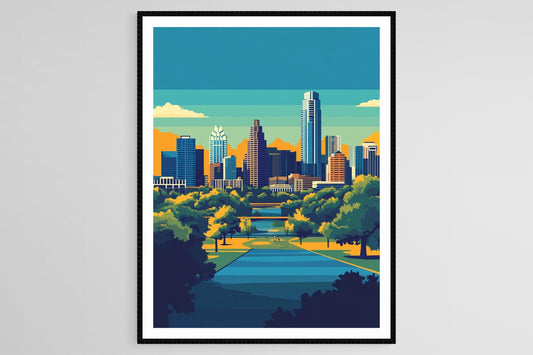Affiche Ville d'Austin – Illustration Vectorielle des Monuments du Texas