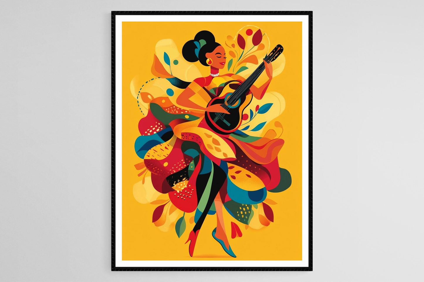 Affiche Rumba Catalana – Imprimé artistique de danse vivante et instruments traditionnels