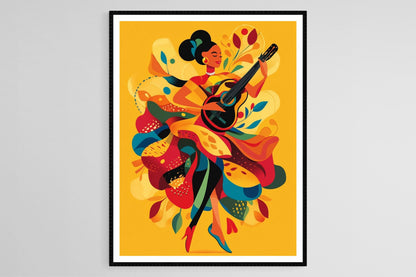 Affiche Rumba Catalana – Imprimé artistique de danse vivante et instruments traditionnels