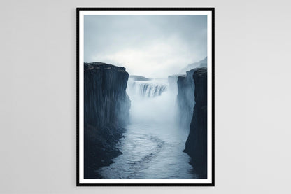 Affiche Dettifoss en Islande – Poster Cascade Puissante et Falaises Basaltiques