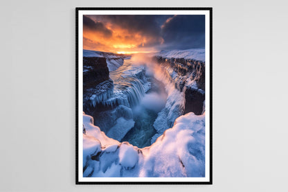 Affiche Gullfoss Islande – Poster Cascade Dorée et Glacée