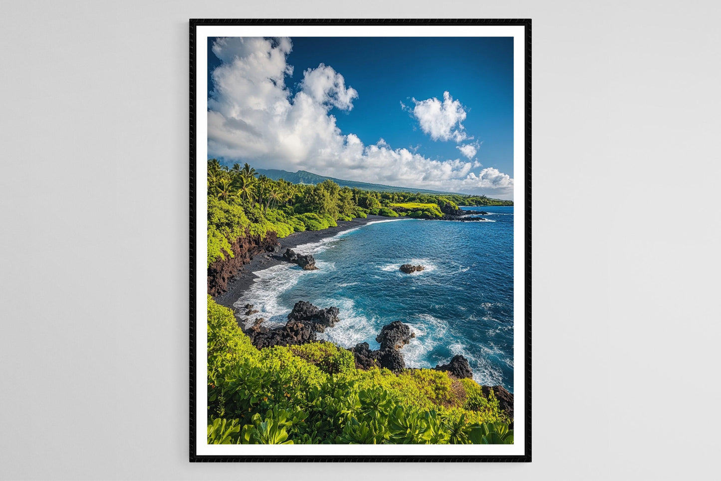 Affiche Maui – Poster Plage de Sable Noir & Volcan Haleakalā