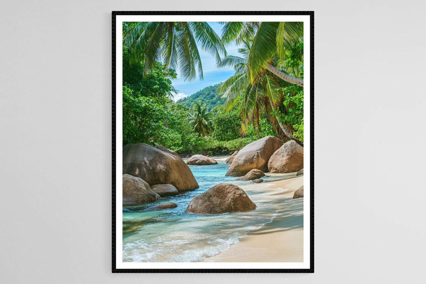 Affiche Mahé – Poster Art Seychelles, Rochers de Granit & Plage de Sable Blanc