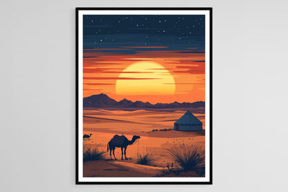 Affiche Désert de Gobi – Poster Yurt Isolé sous un Ciel Étoilé
