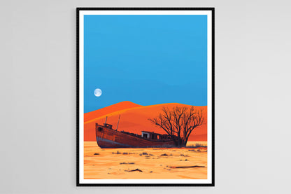 Affiche Désert Namib – Poster Art de Naufrage et Dunes Rouges