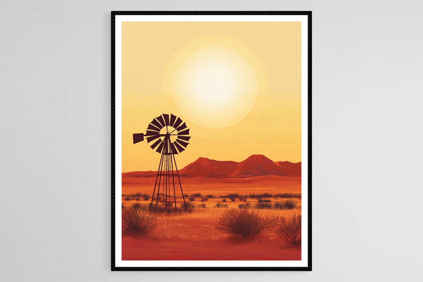 Affiche Paysage Australien – Imprimé Art de Moulin Abandonné dans le Désert Rouge