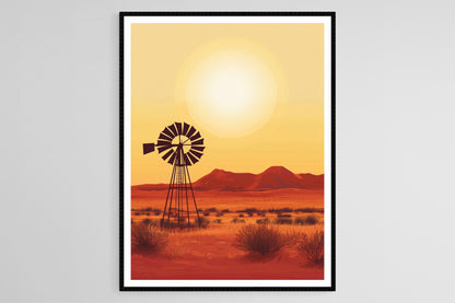 Affiche Paysage Australien – Imprimé Art de Moulin Abandonné dans le Désert Rouge