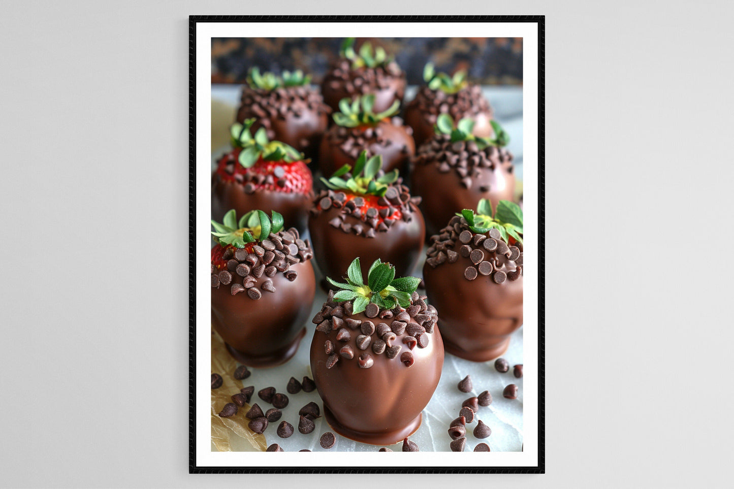 Affiche Fraise Chocolat – Art Mural Délicieux pour Décor de Dessert