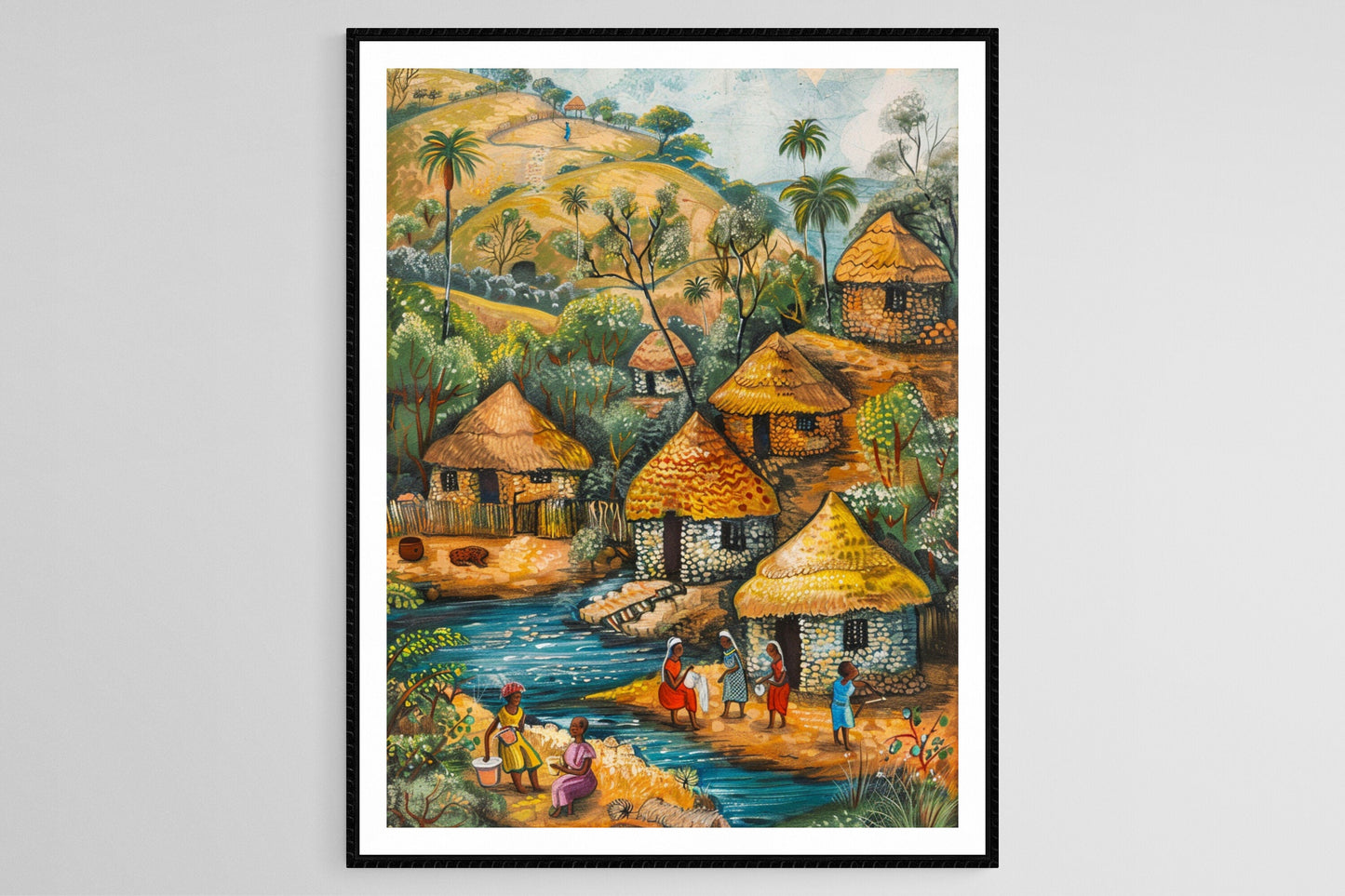 Affiche Journée de Laver – Poster Art Africain Détail Village Nigerien