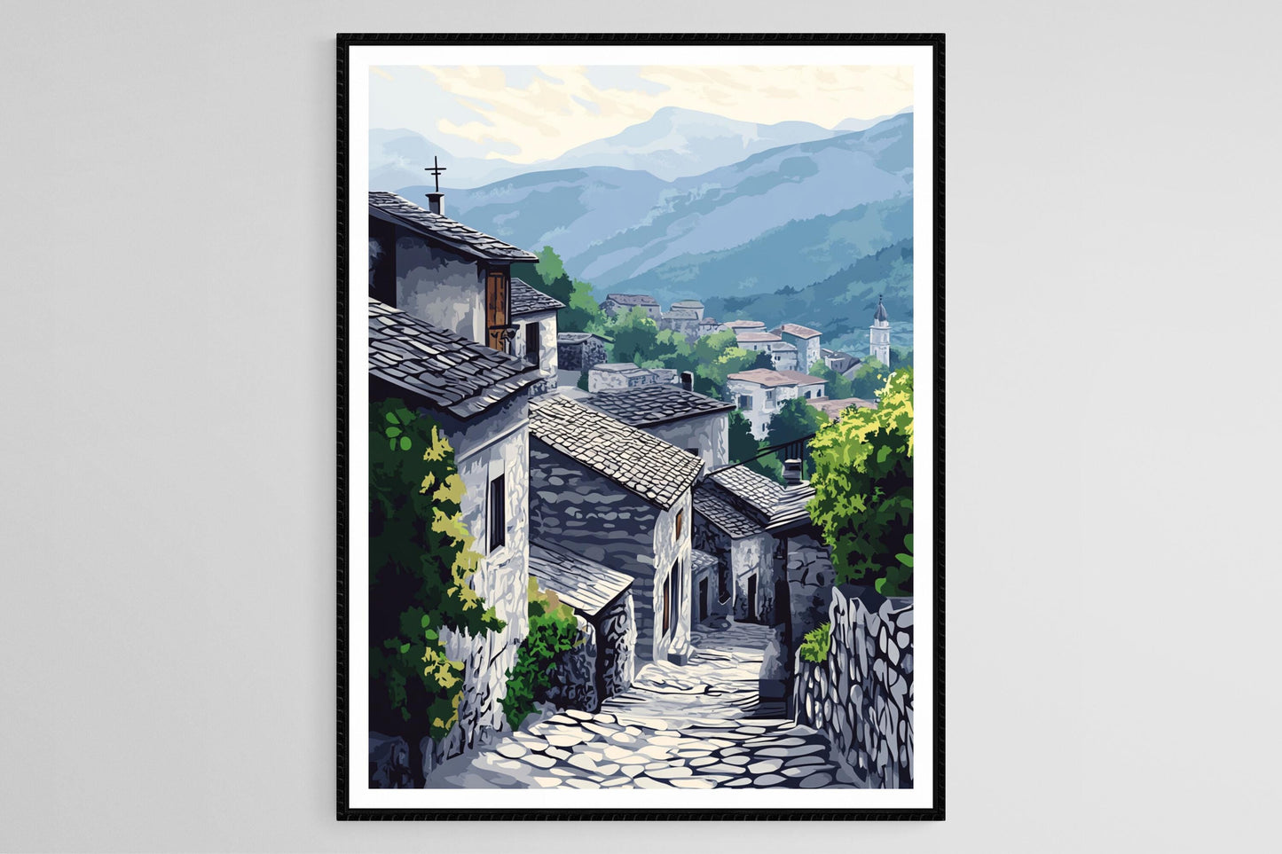 Affiche Gjirokastër – Poster Art des maisons en pierre d'Albanie