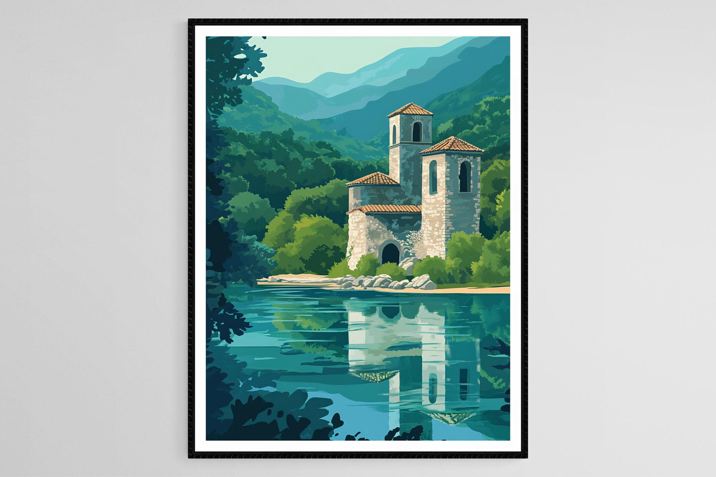 Affiche Butrint – Poster des ruines antiques et tours vénitiennes en Albanie