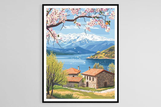 Affiche Prespa Lake – Poster Art des vergers en fleurs en Macédoine