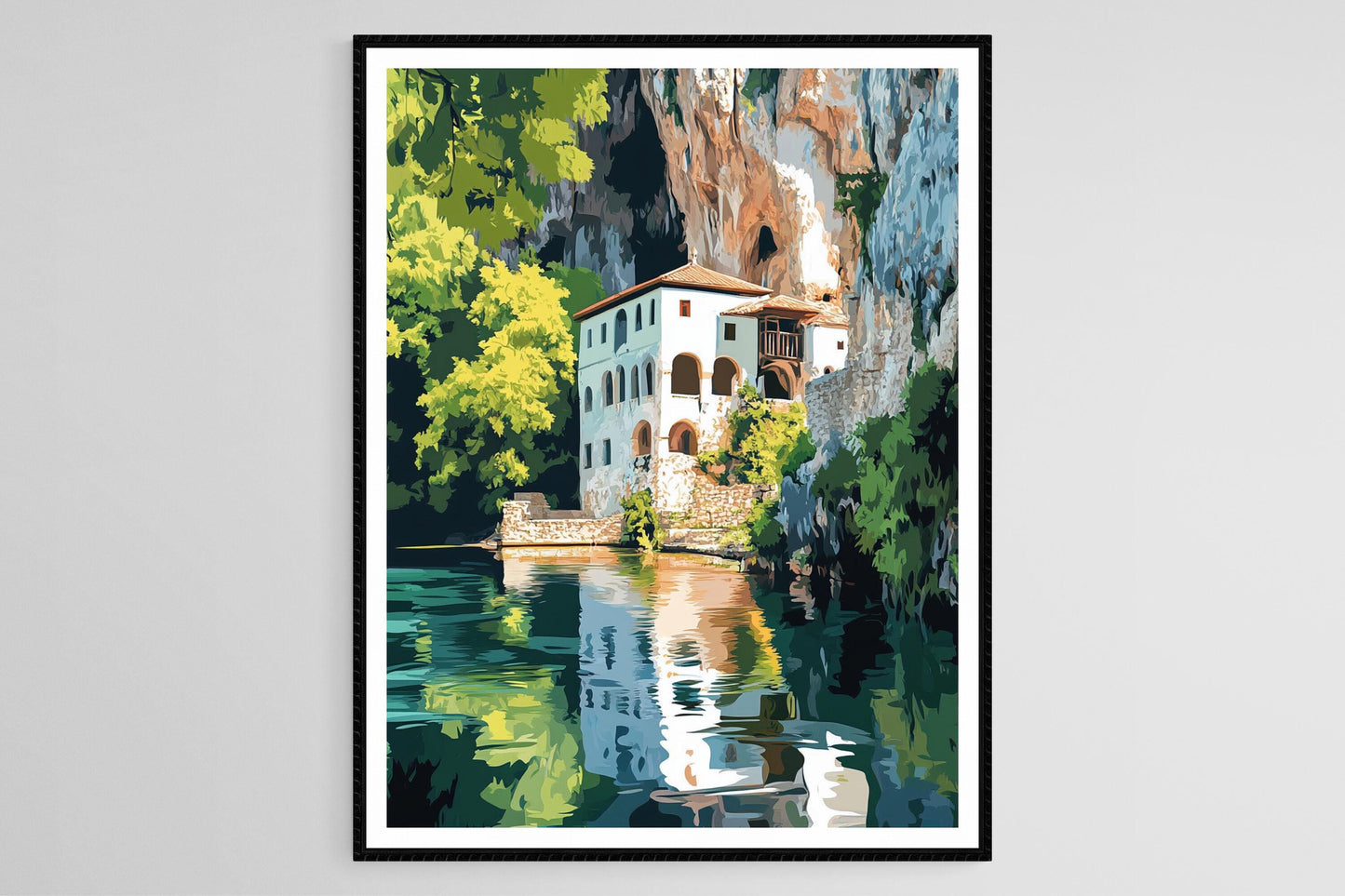 Affiche Blagaj Tekija – Poster Monastère Cliffside avec Reflet Apaisant