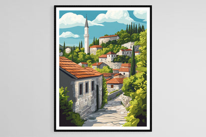 Affiche Počitelj – Poster Village médiéval en pierre, influence ottomane