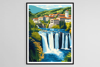 Affiche de la Cascade de Jajce – Impression artistique de Bosnie