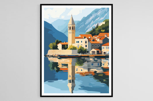 Affiche Reflets de Perast – Poster d'une ville côtière sereine en Monténégro