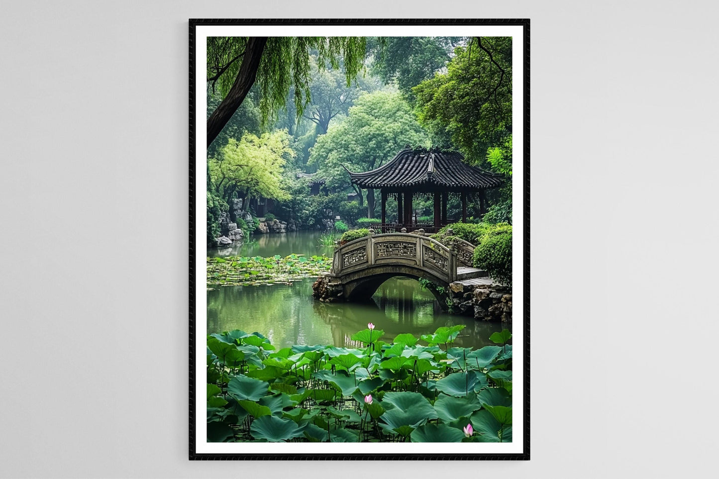 Affiche Jardins de Suzhou – Poster Art Classique, Pavilions et Étangs de Lotus