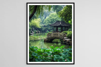 Affiche Jardins de Suzhou – Poster Art Classique, Pavilions et Étangs de Lotus
