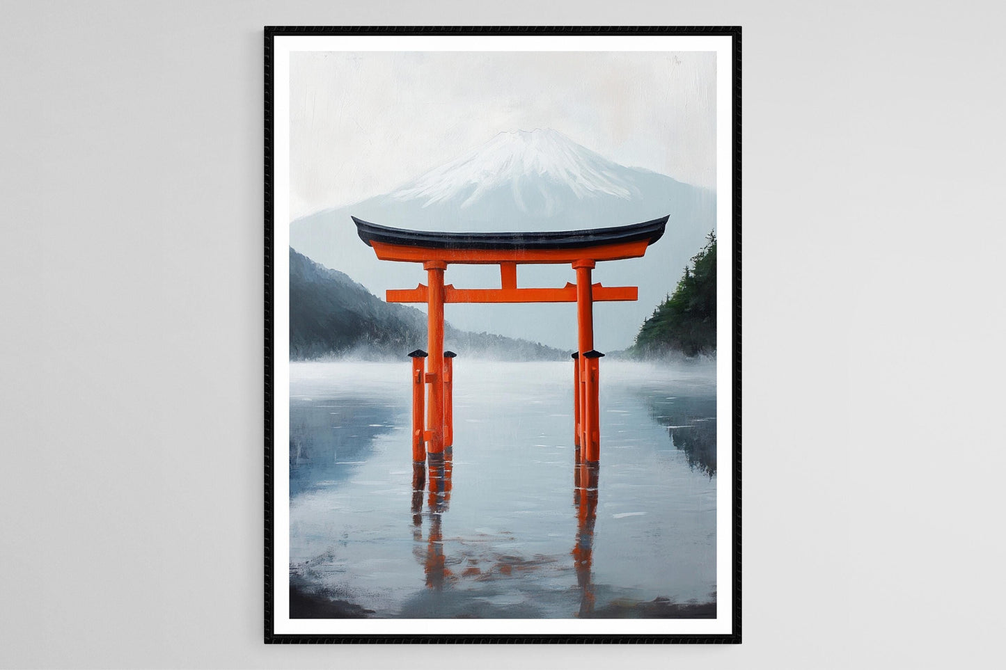 Affiche Lac Ashi – Poster Art Japonais, Torii Rouge & Mont Fuji