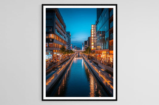 Affiche Fukuoka Canal City – Poster Art des Canaux Illuminés du Japon