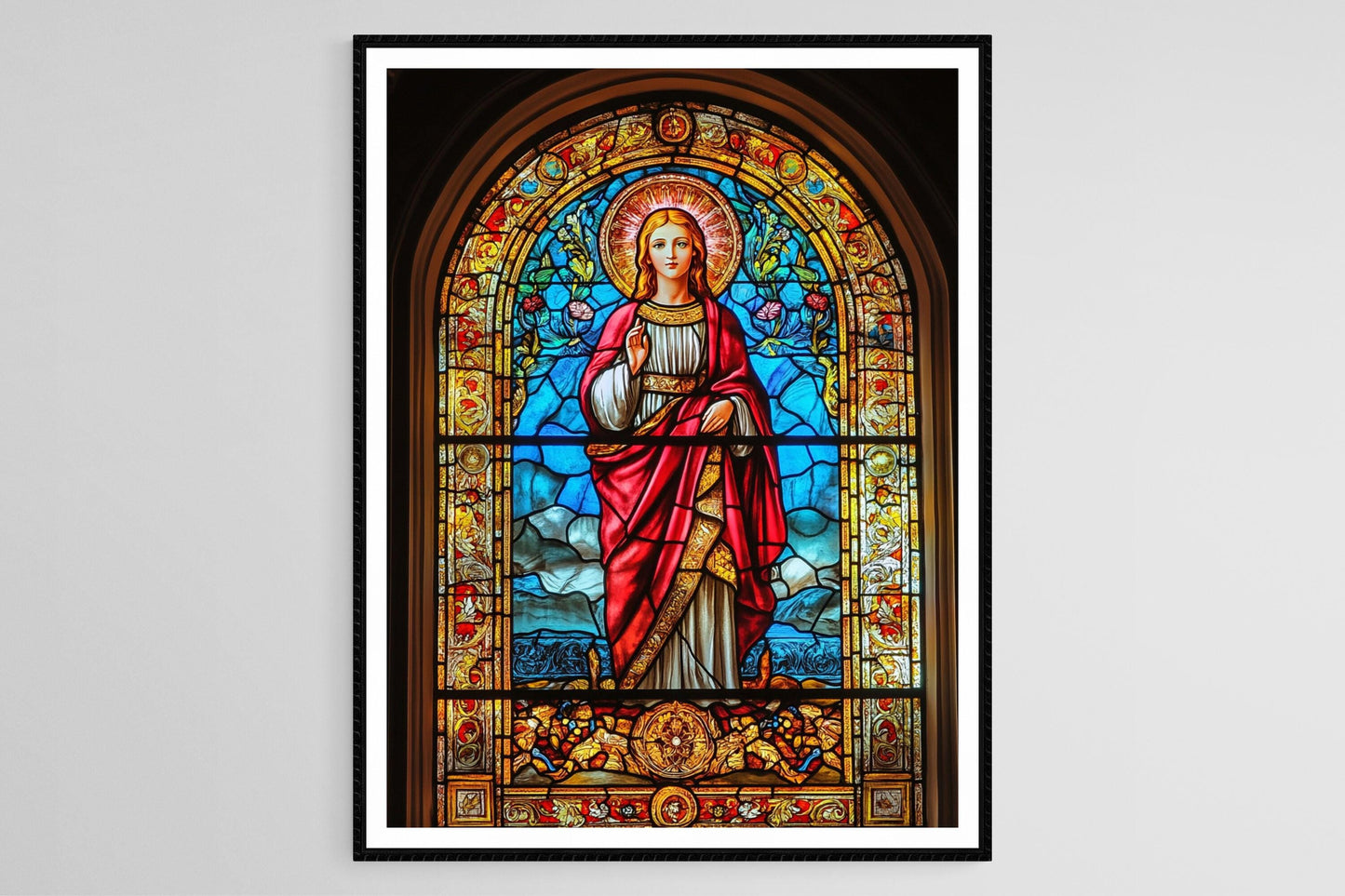 Affiche Art Vitrail Chrétien – Poster Fenêtre Sacrée, Représentation de Saint