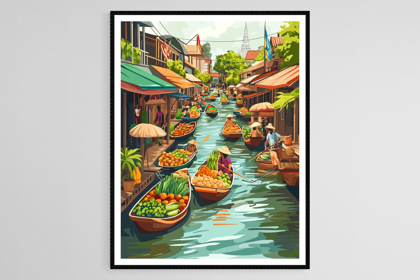 Affiche Marché Flottant de Bangkok – Impression Art Colorée, Thaïlande
