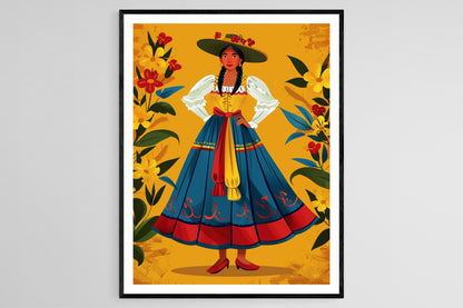 Affiche Pollera Colora – Impression d'une robe colombienne, déco folk latino