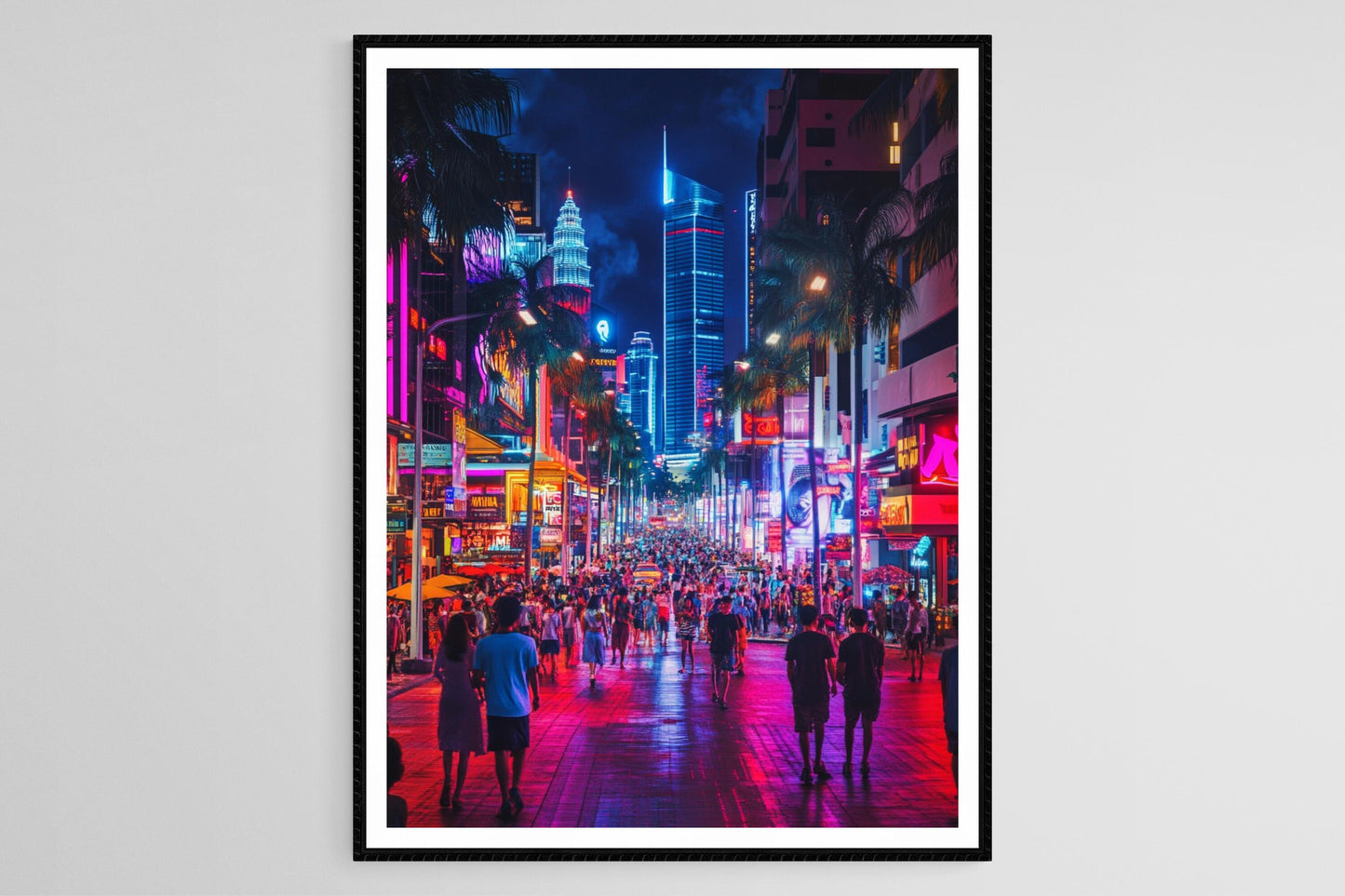 Affiche Bukit Bintang - Imprimé Art de Kuala Lumpur, Lumières néon et Foule