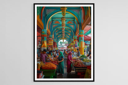 Affiche Kota Bharu – Poster Art du Marché Central avec des Étalages Vibrants