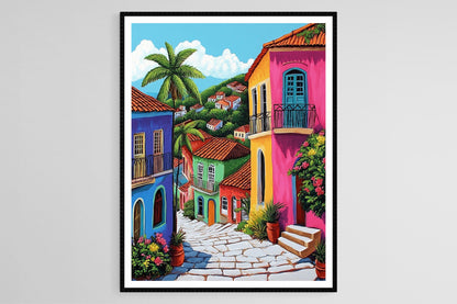 Affiche Art Naïf Porto Rico – Poster Folklore Inspiré et Coloré