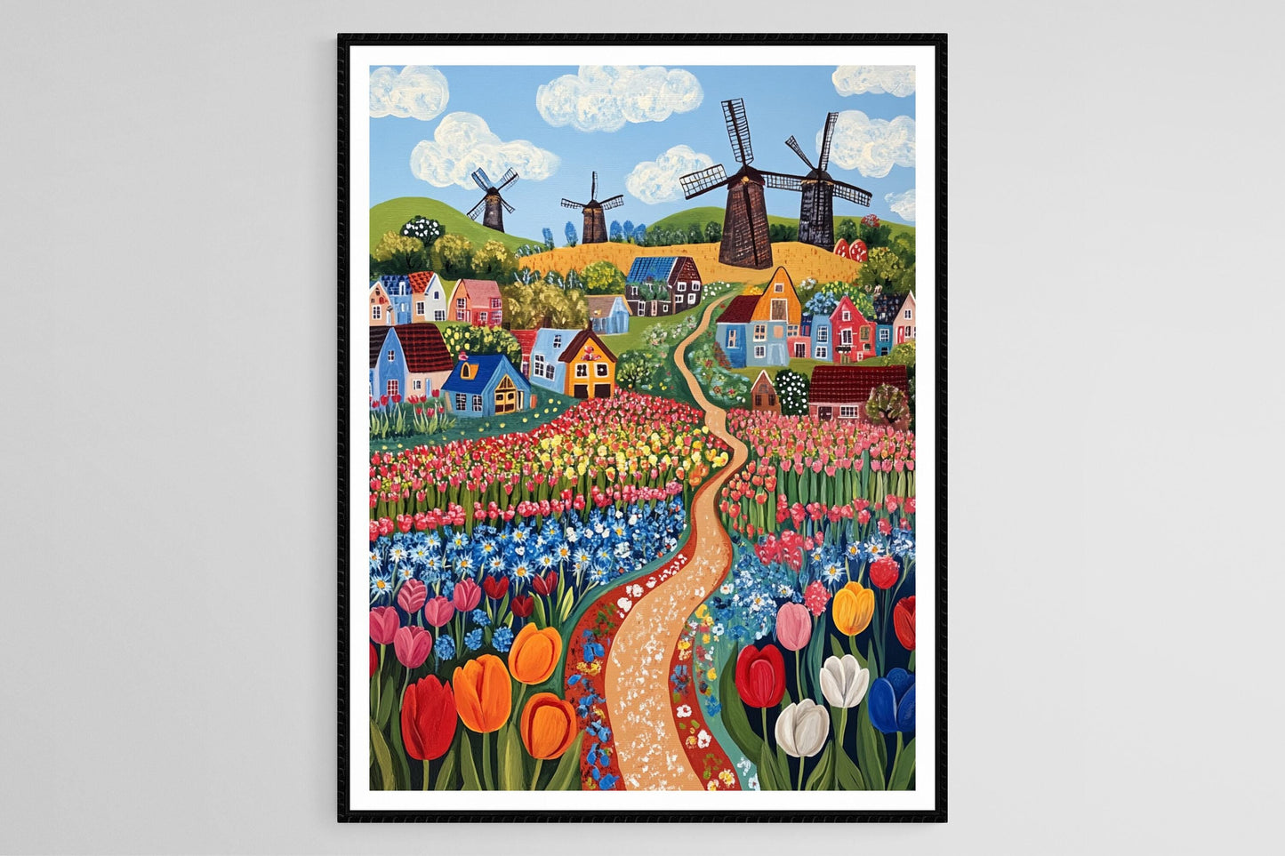 Affiche Fête des Tulipes – Poster Art Naïf des Pays-Bas