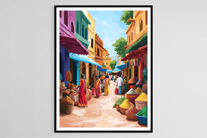 Affiche Marché aux Épices de New Delhi – Poster Art Indien Élégant
