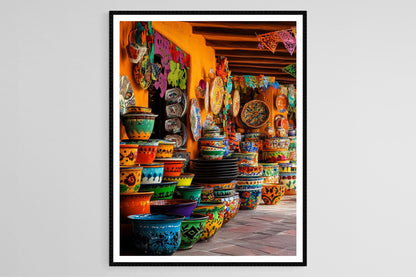 Affiche Marché Mexicain – Poster Art en Talavera et Papel Picado