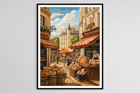 Affiche Marché Français – Poster Baguettes Fraîches en Art Français