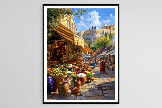 Affiche Marché Grec – Poster Olives et Feta, Art de Grèce