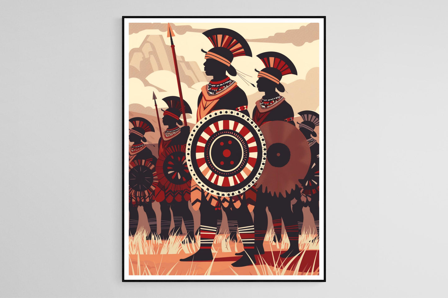 Affiche Shaka Zulu – Impression artistique du leader légendaire et de son attire traditionnelle