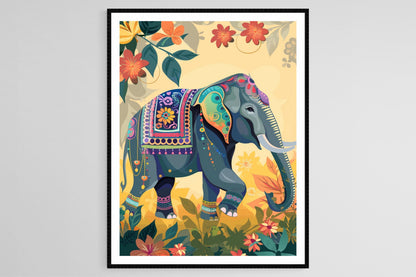 Affiche Éléphant Thaï – Impression artistique festive et colorée
