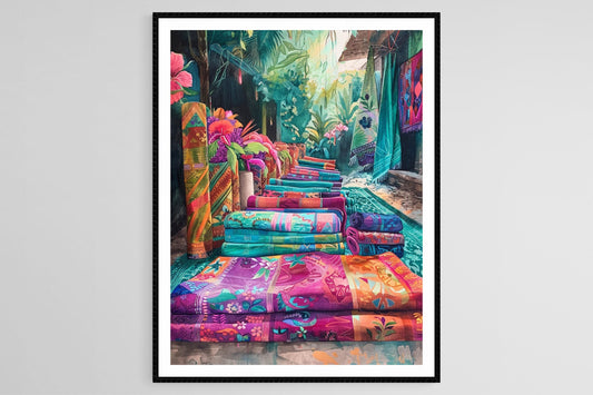 Affiche Tissage en Soie Thaï - Poster aux Couleurs Vives et Motifs Intriqués