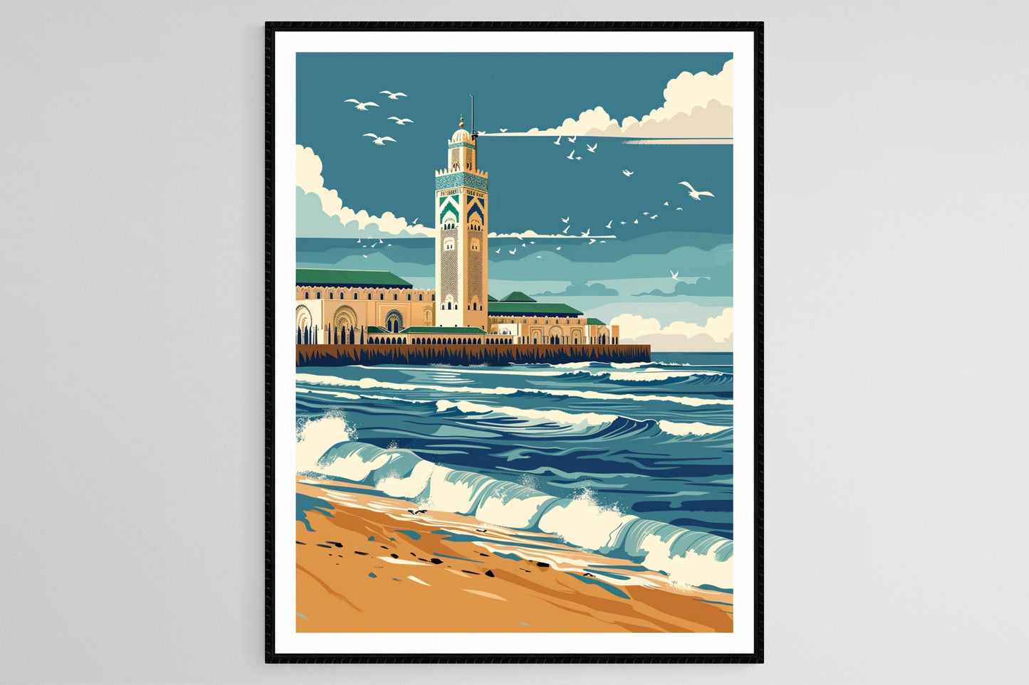 Affiche Casablanca – Poster Mosquée Hassan II et Architecture Art Déco