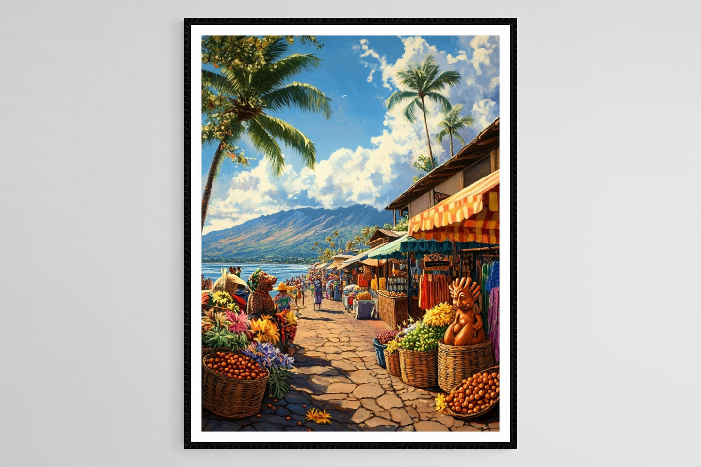 Affiche Hawaïenne – Poster Noix de Macadamia et Statues Tiki