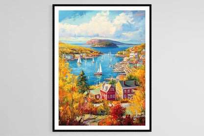 Affiche Bar Harbor – Impression d'art voiliers et feuillage d'automne