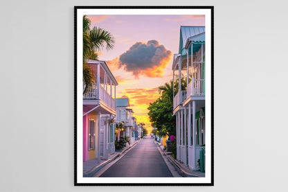 Affiche Key West – Poster Art des Maisons Pastel au Coucher de Soleil