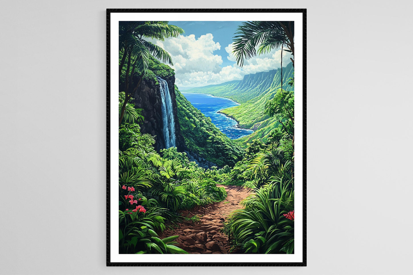 Affiche Maui Hawaii – Poster Art de la Végétation Tropicale et Cascade