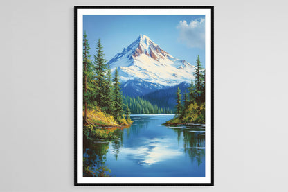 Affiche Mont Hood – Impression artistique du sommet enneigé et du lac