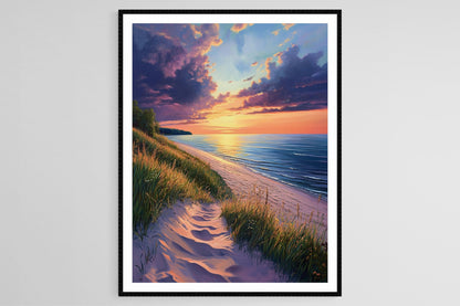 Affiche Lac Michigan – Art de la Côte Serein et Ciel au Coucher de Soleil